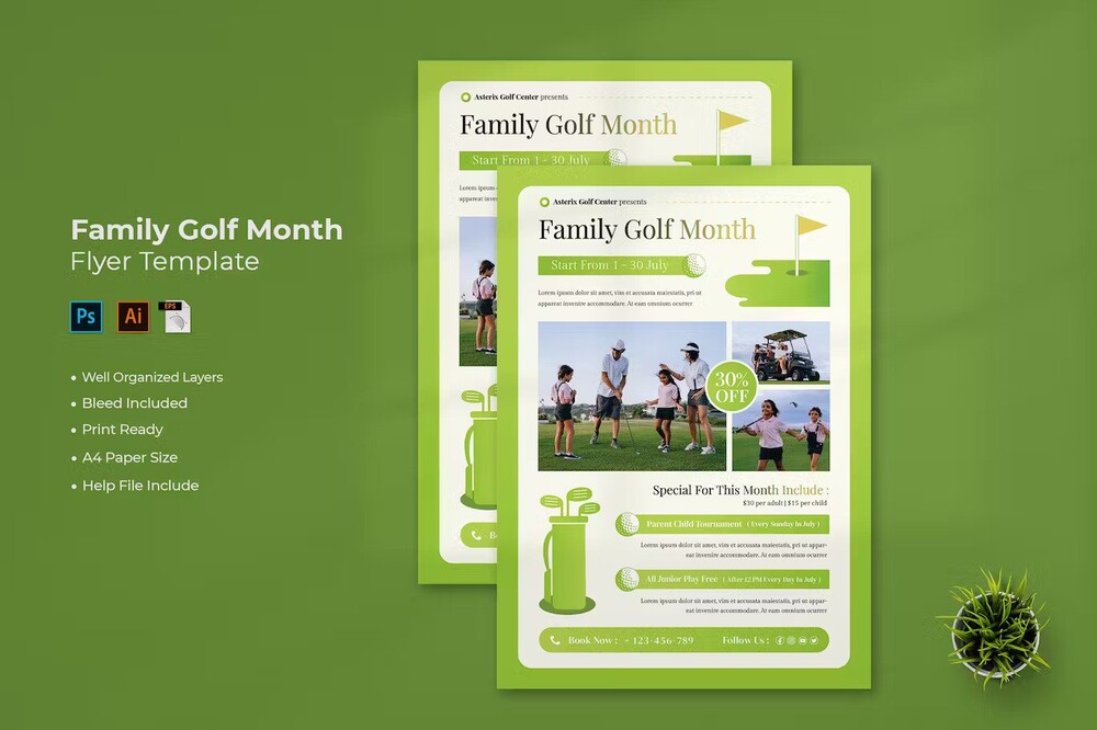 A family golf month flyer template