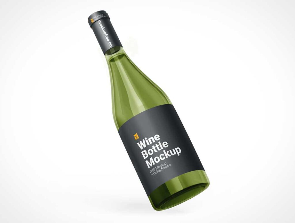 A free glass wine bottle mockup