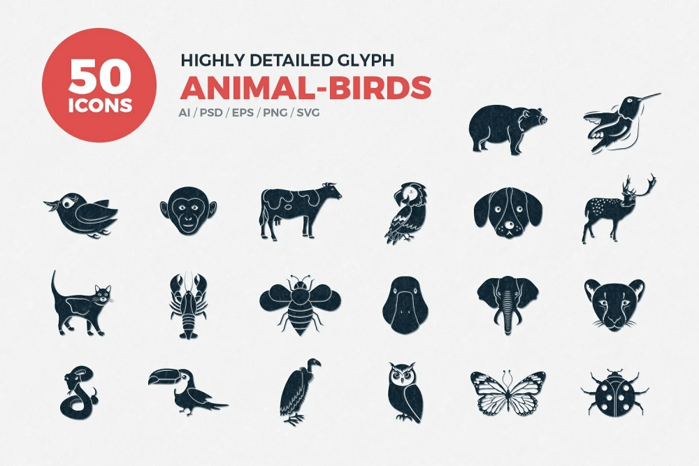Animals and birds glyph icons