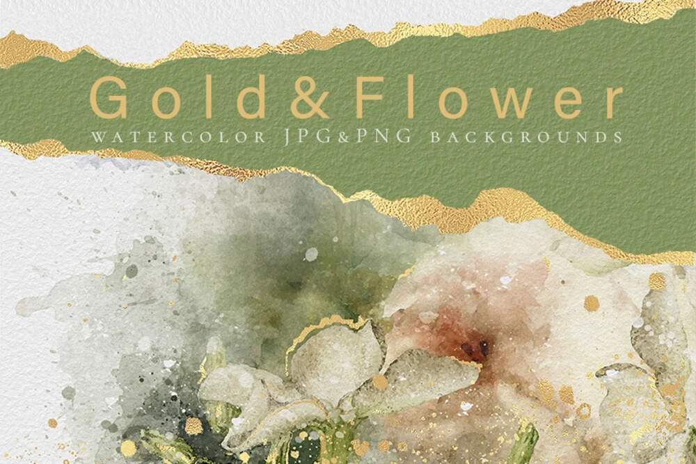 Gold and flower watercolor backgrounds