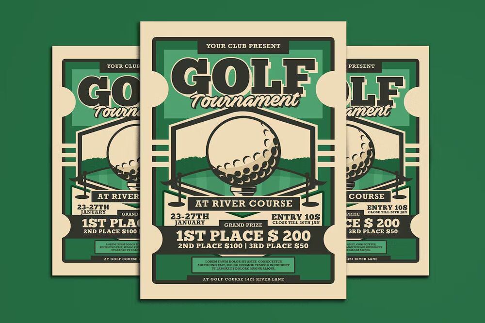 A vintage golf tournament flyer template
