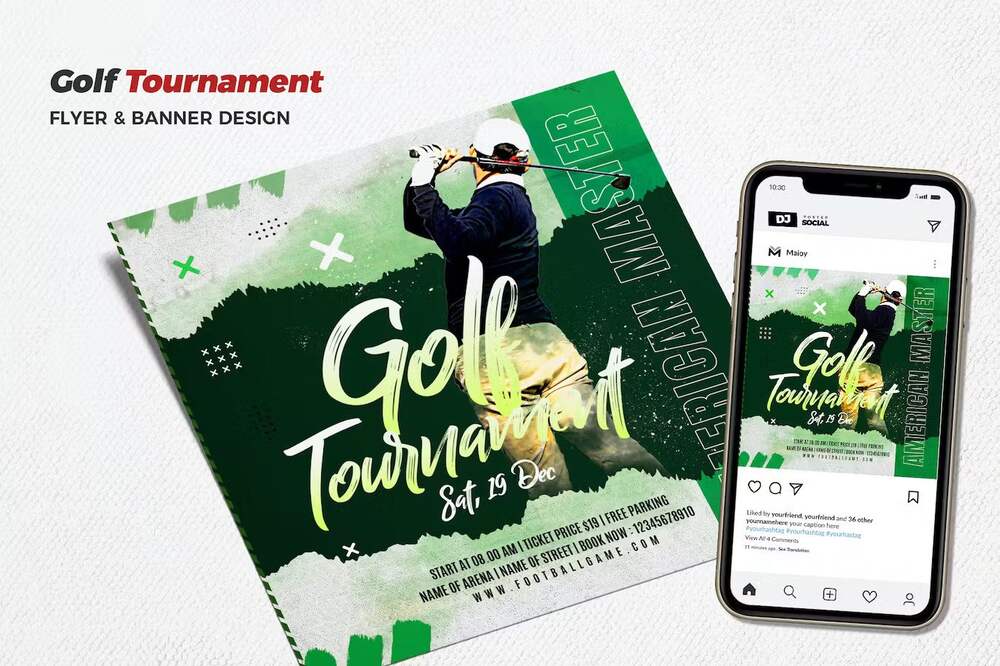 A gold tournament flyer template