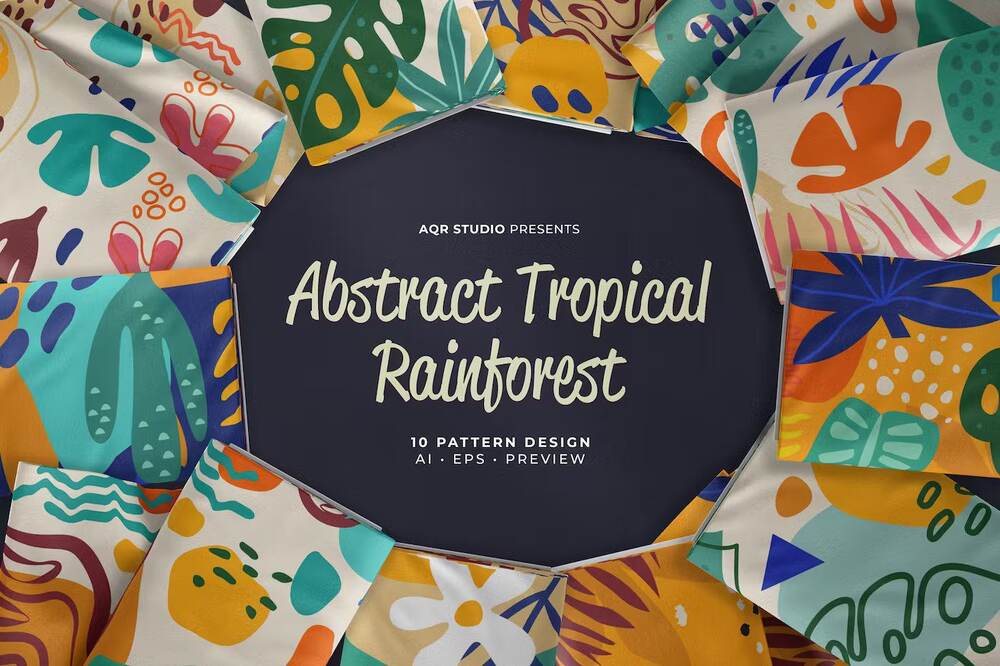 An abstract tropical rainforest pattern set