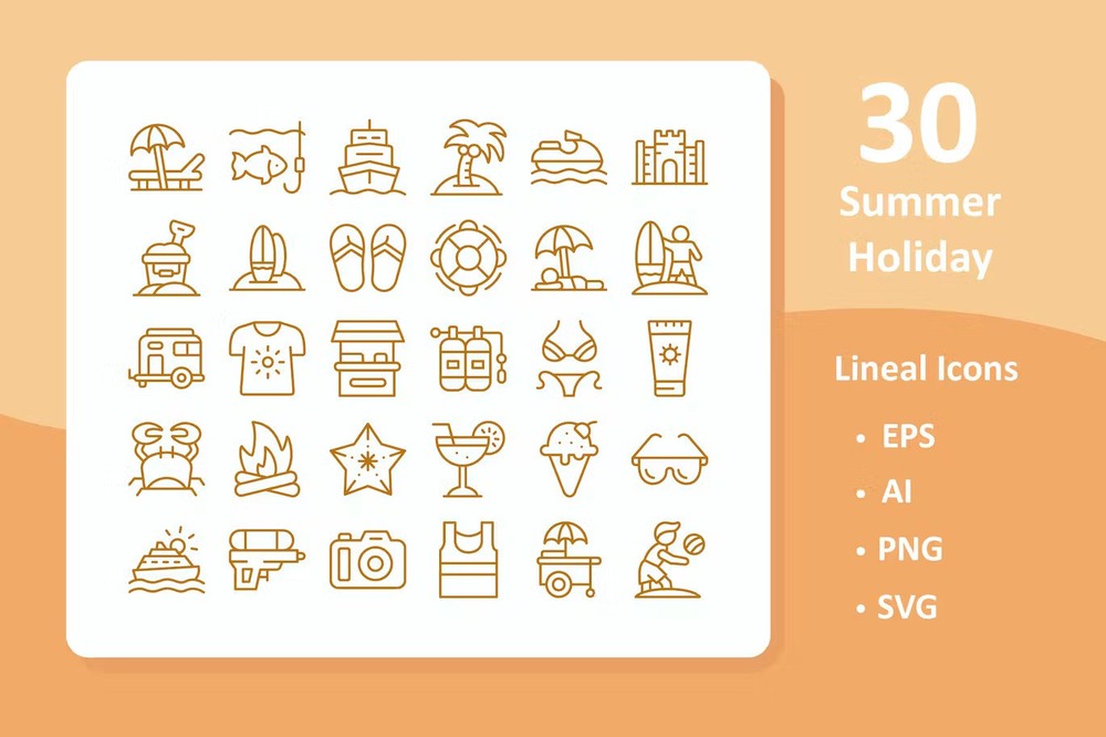 A set of summer holiday icons in line style