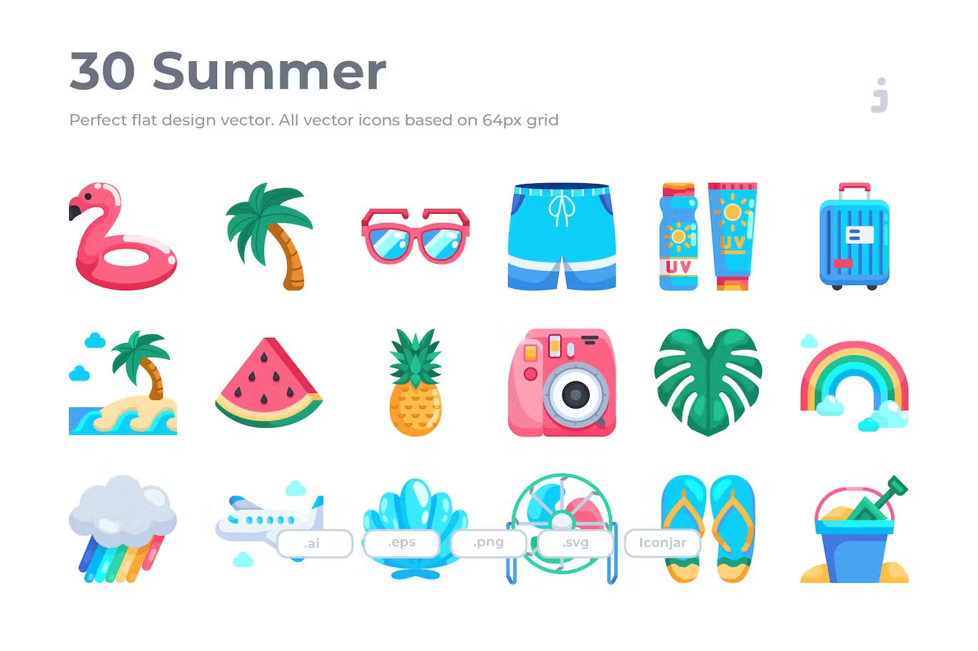 A flat style summer icon set