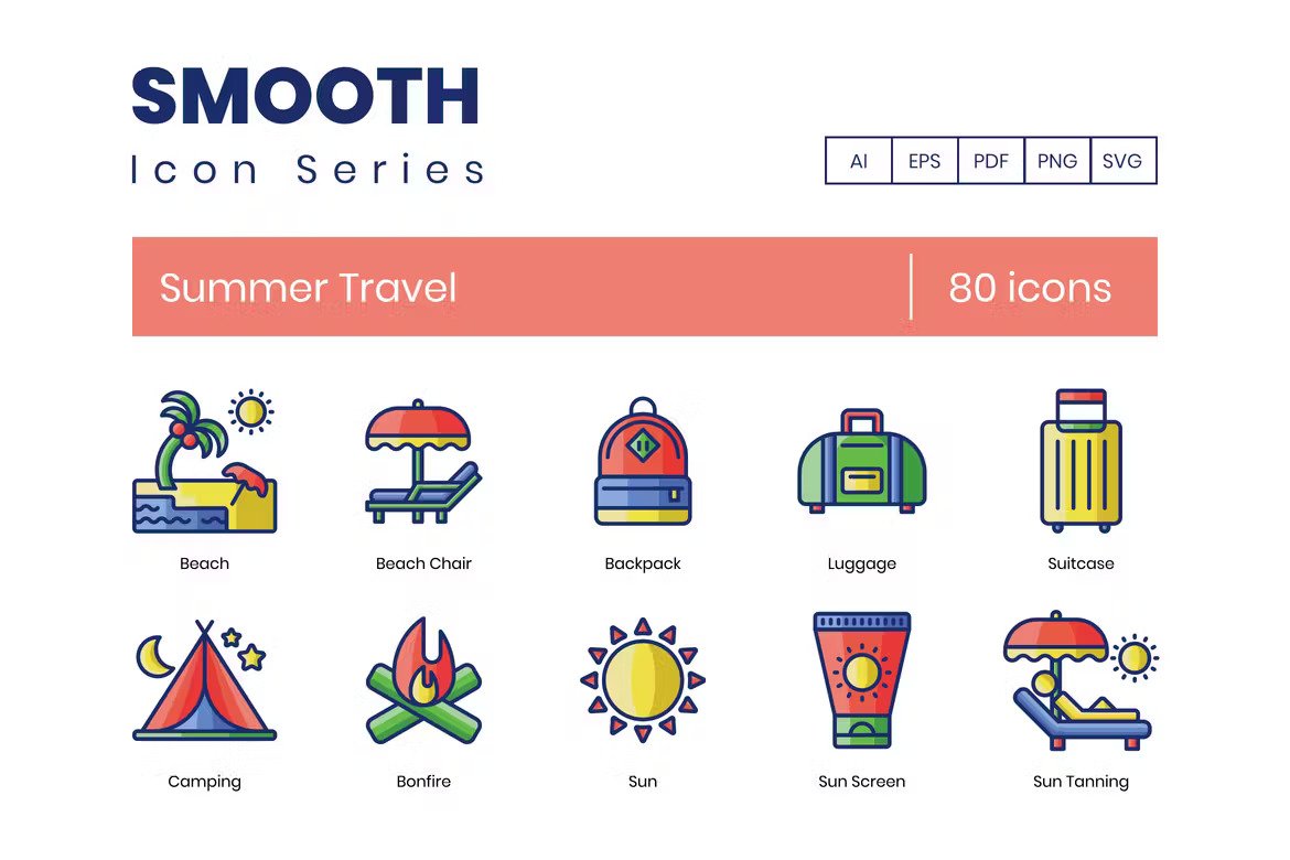 A smooth summer travel icons pack