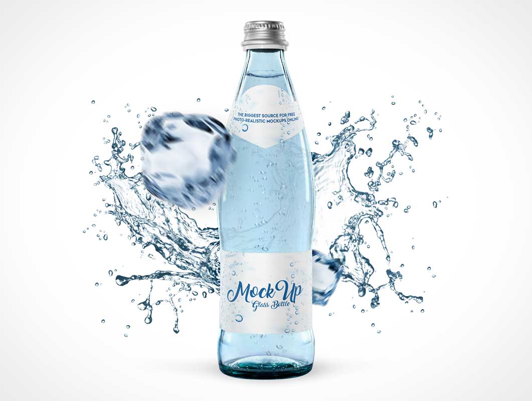 A free glass bottle splashing mockup