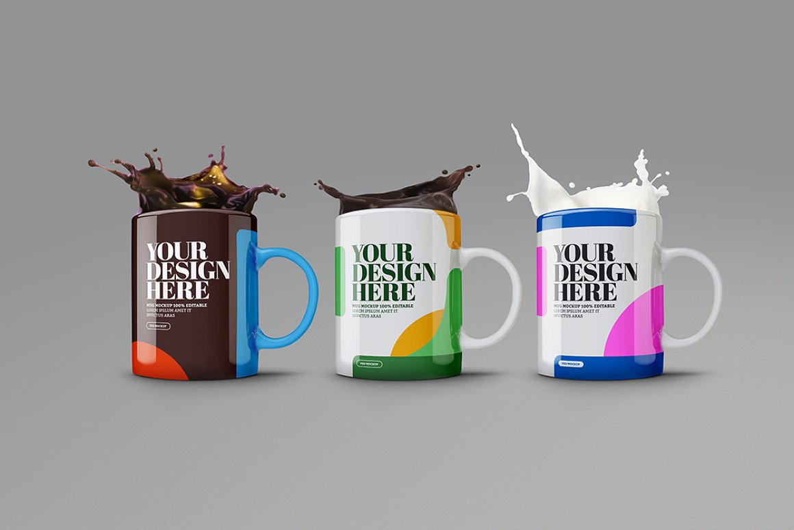 A mug splash mockup set