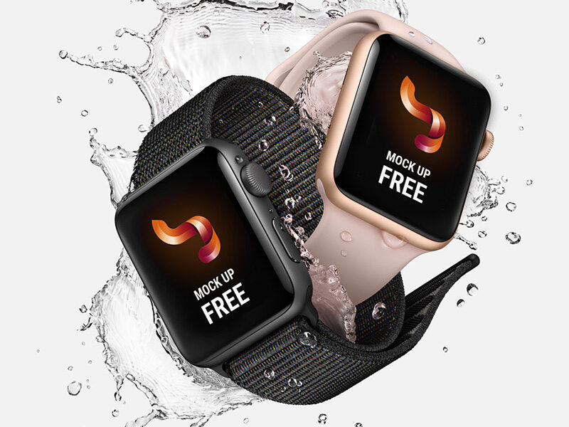 A free apple watch with splash mockup