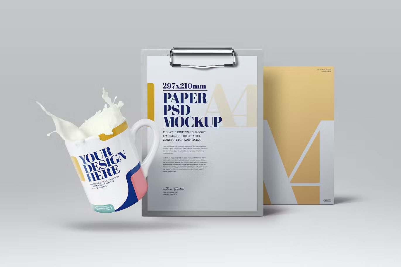 A clipboard mockup with mug splash