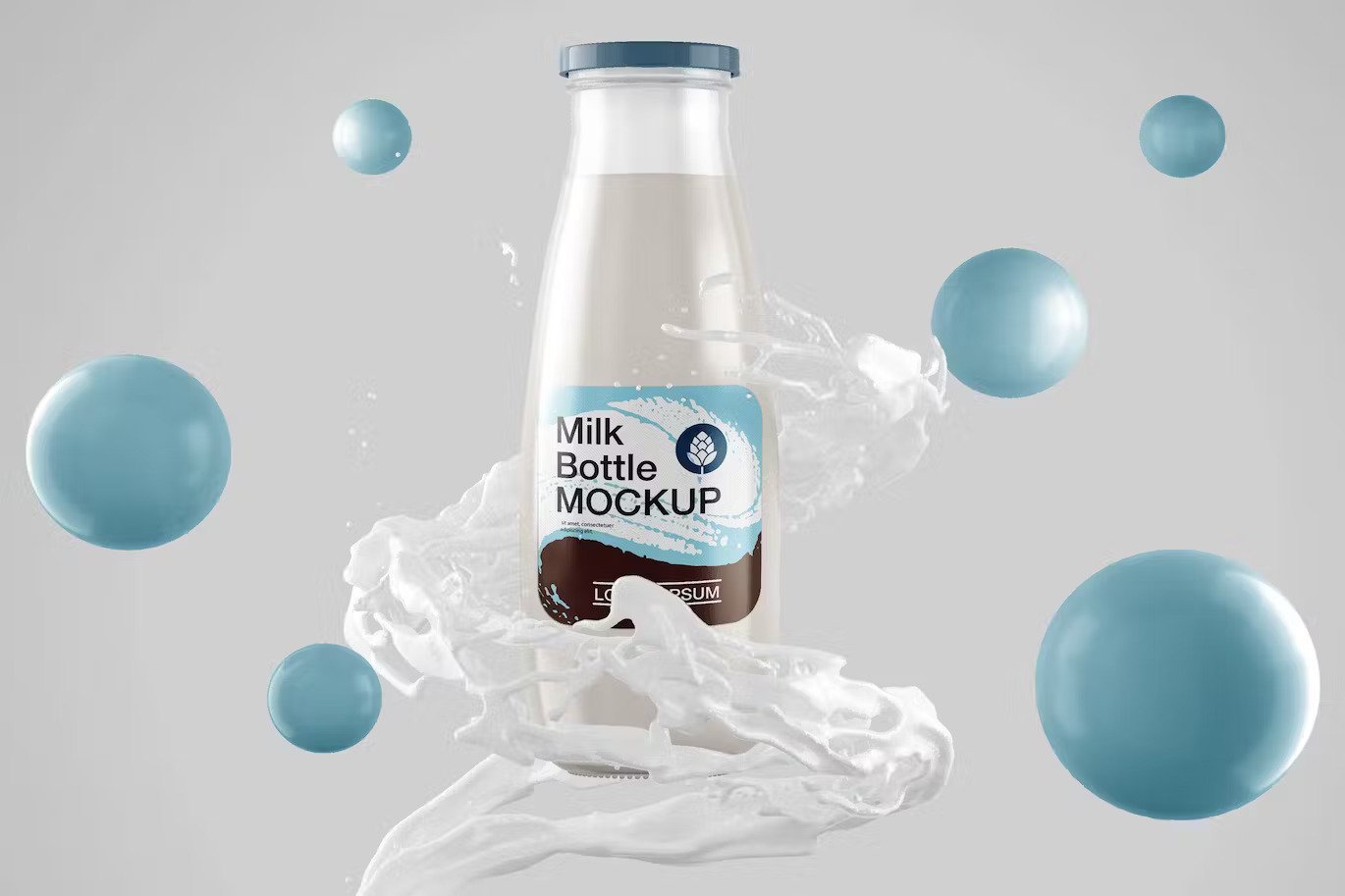 A colored glass milk bottle mockup