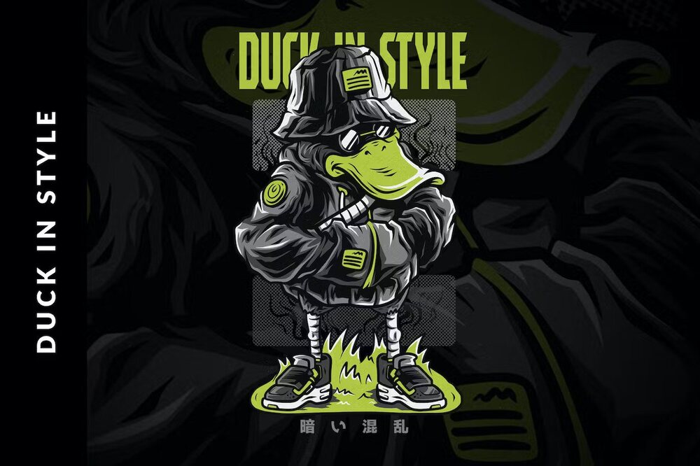 A duck in style t-shirt design template