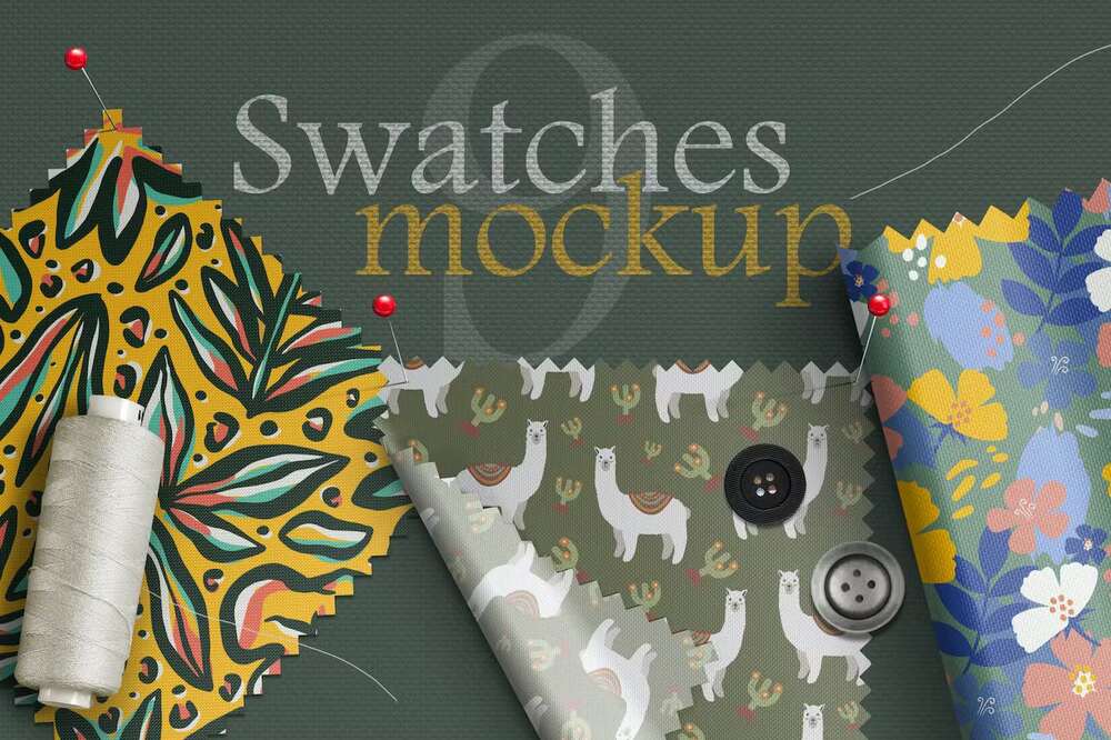 A colorful fabric swatches mockup