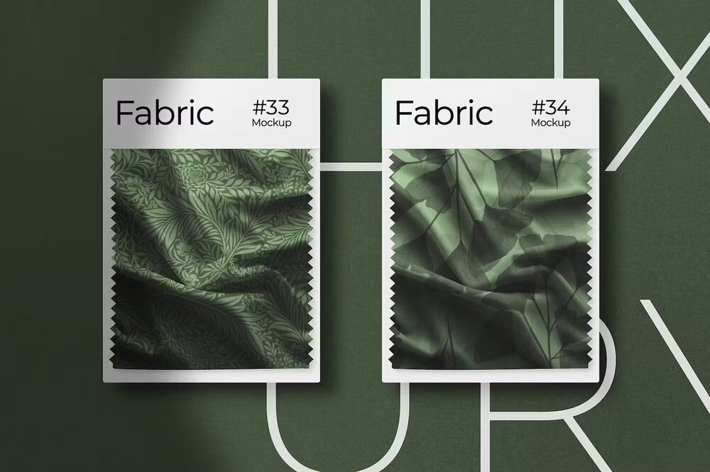 A dark gree fabric swatches mockup