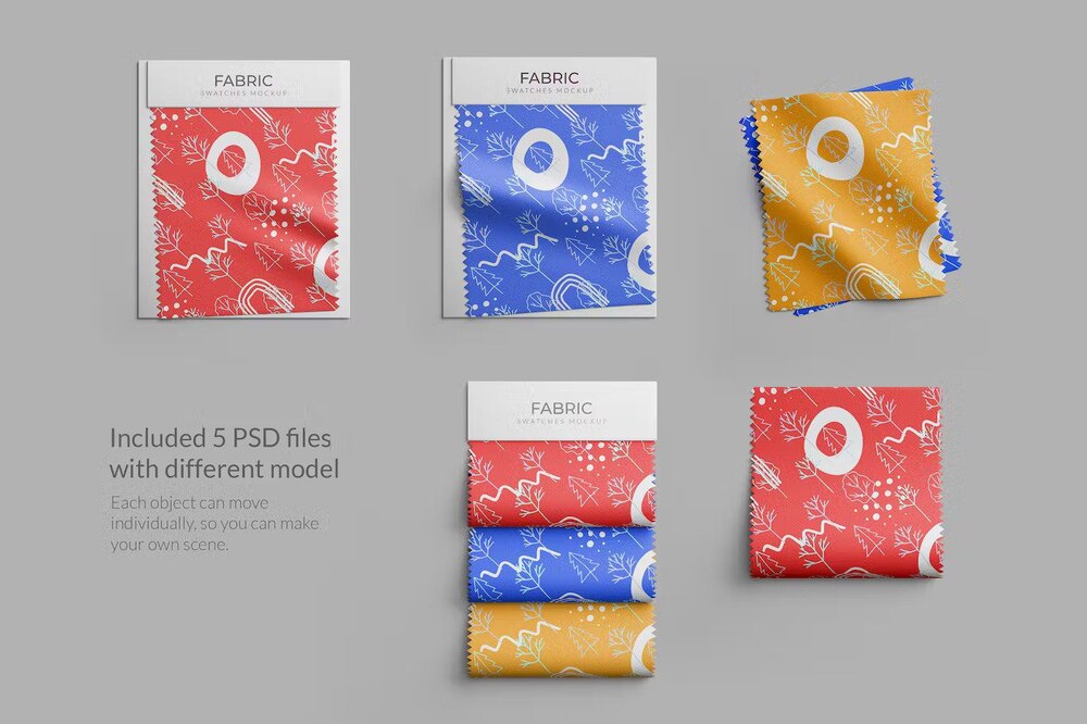 Five different fabric swatches mockups