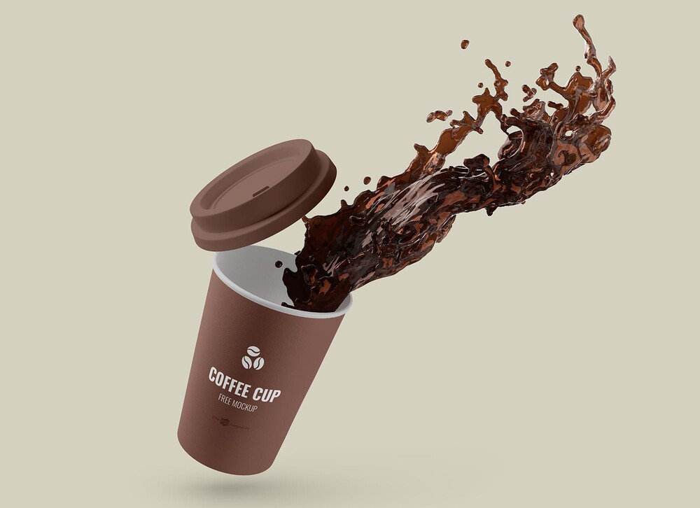 A free coffee cup with splash mockup