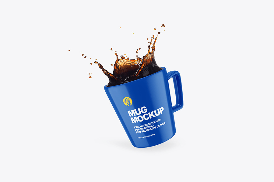 A glossy mug with splash mockup