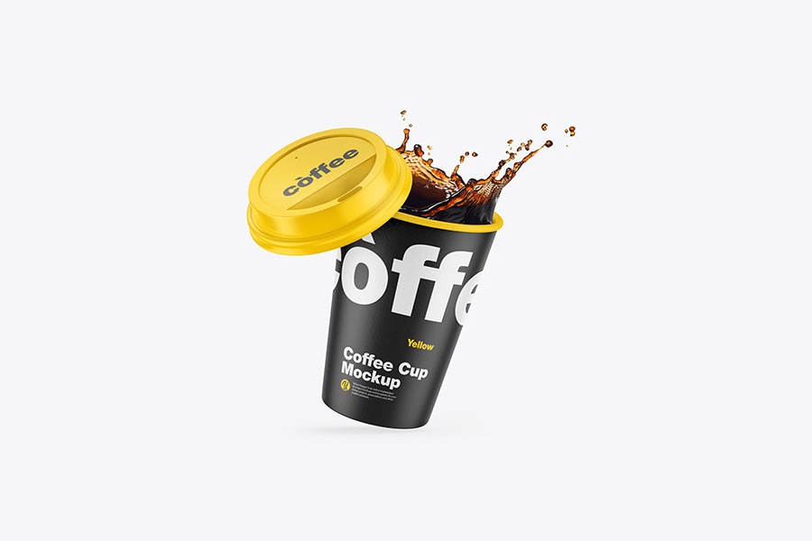 A matte coffee cup with splash mockup