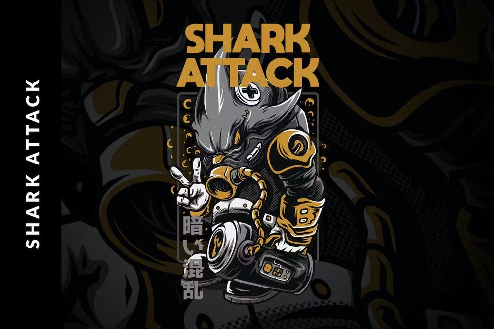A shark attack t-shirt design template