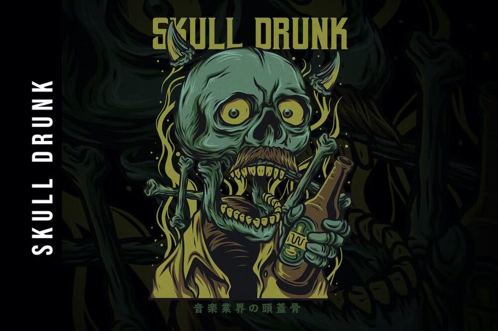 A skull drunk t-shirt design template