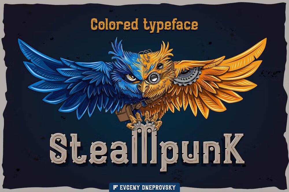 A modern steampunk font