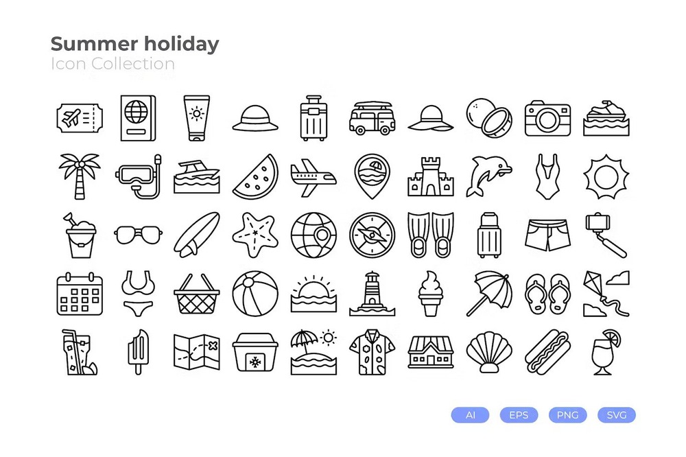 A line summer holiday icon set