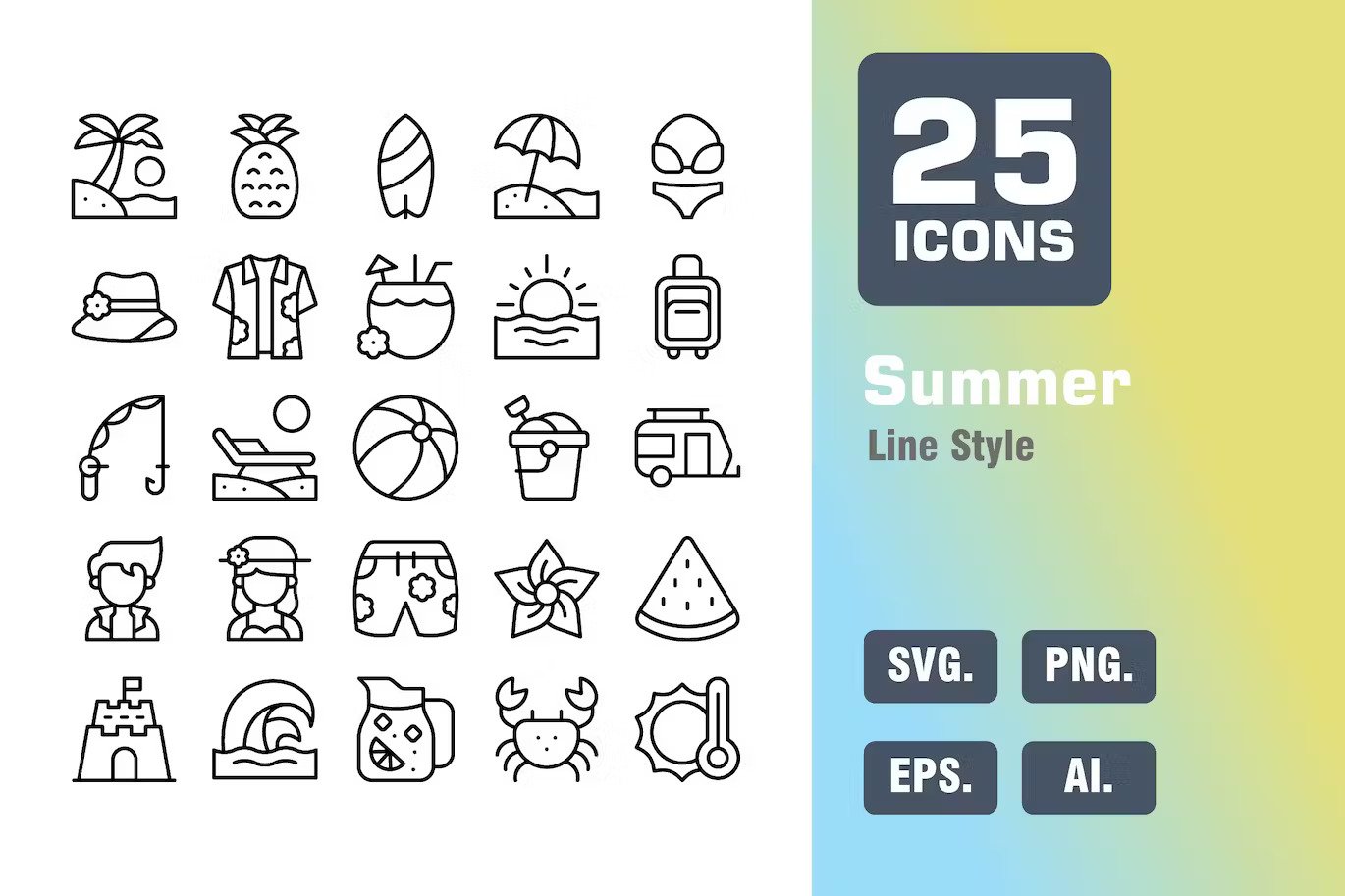 A summer icons pack in line style