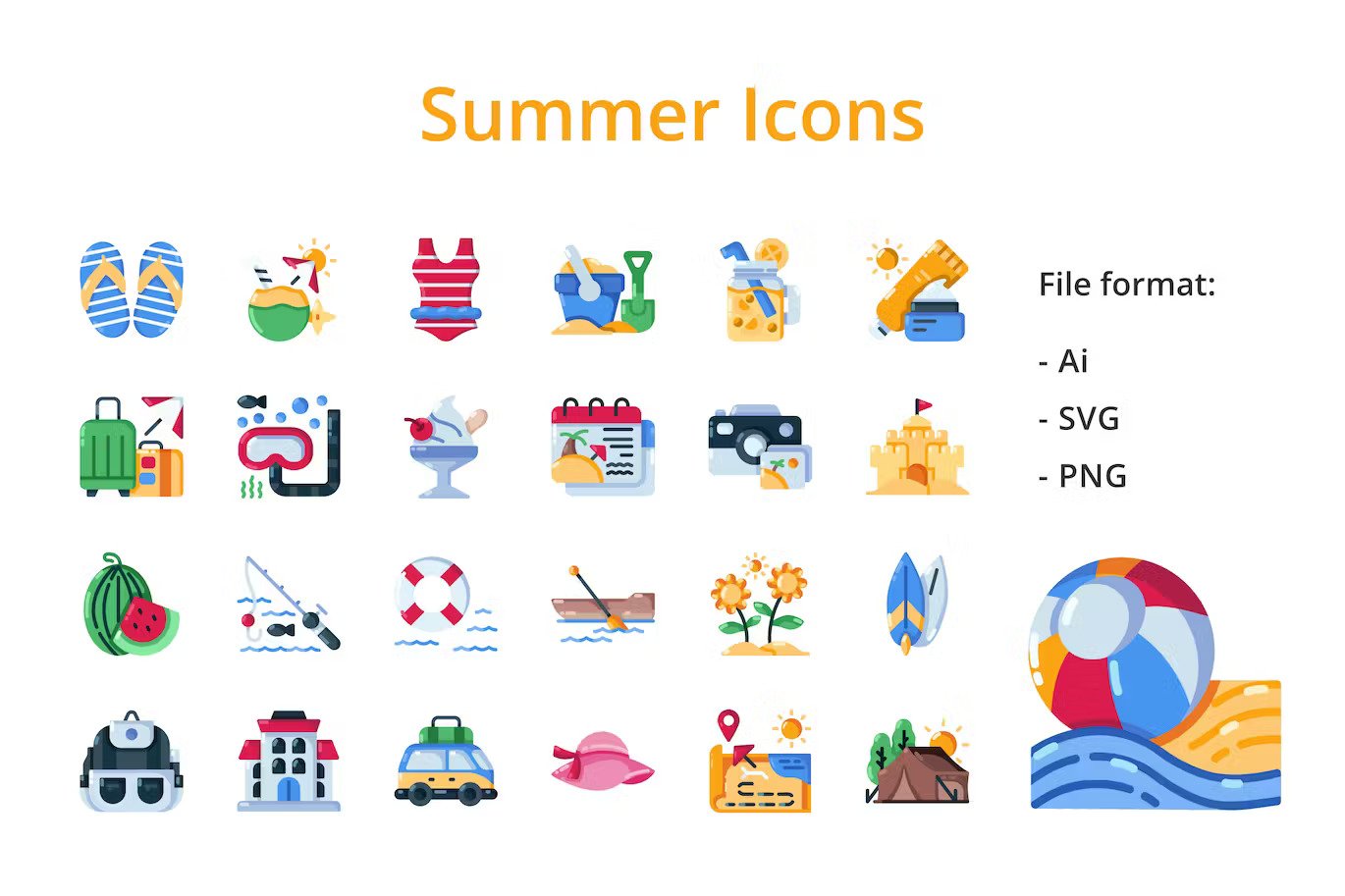 Summer holiday icons