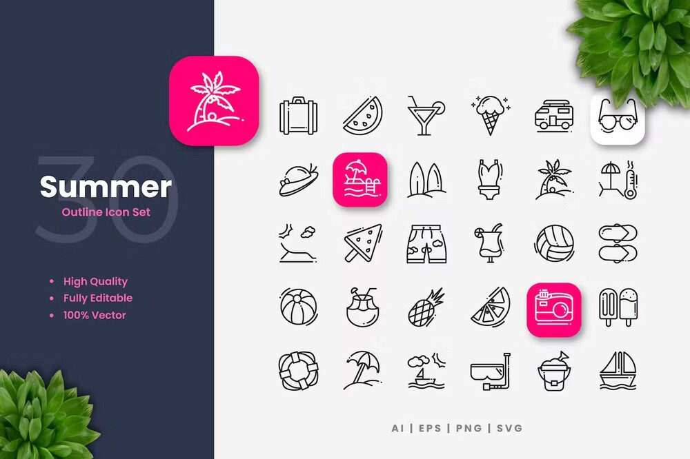 A summer outline icon set