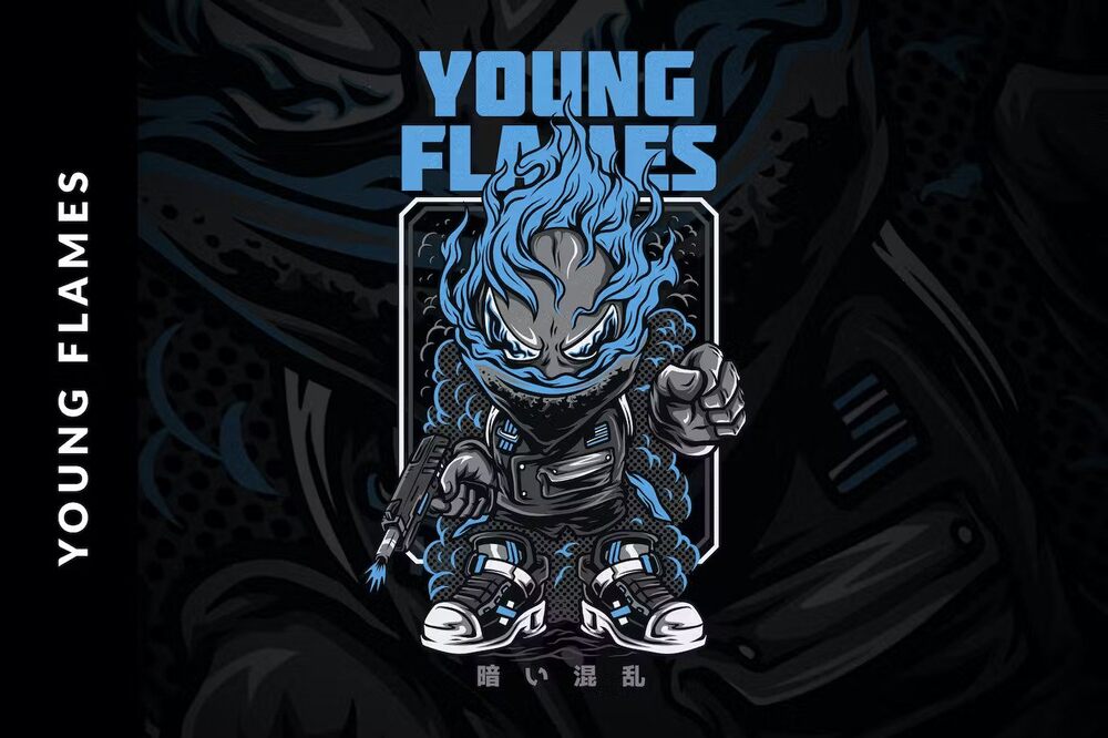 A young flames t-shirt design template