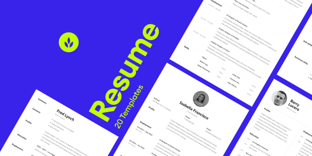 A set of clean resume cv templates for figma