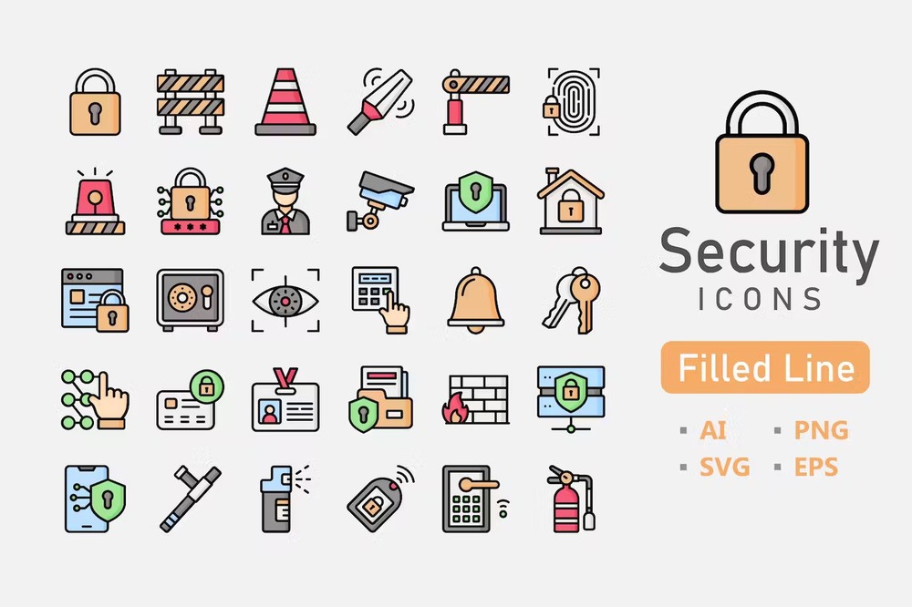 A filled line security icons