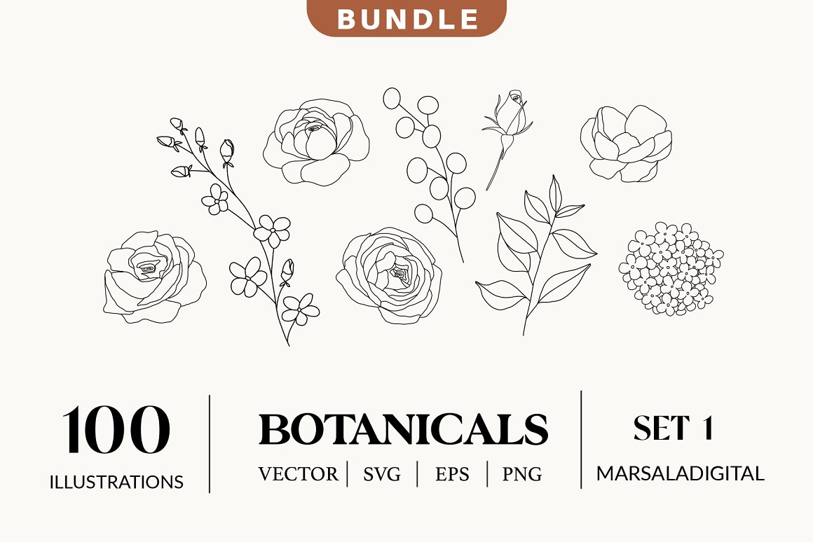 A bundle of botanical logo elements