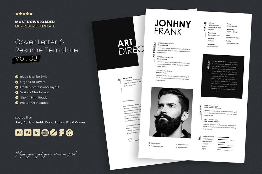 A cover letter and resume template for figma