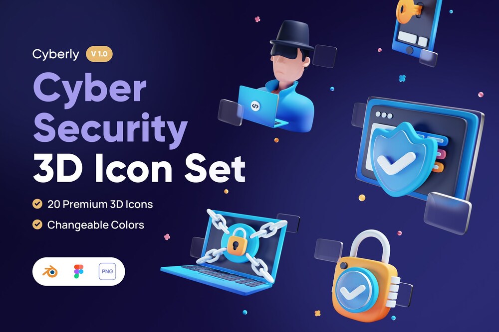 A 3d cyber security icon set