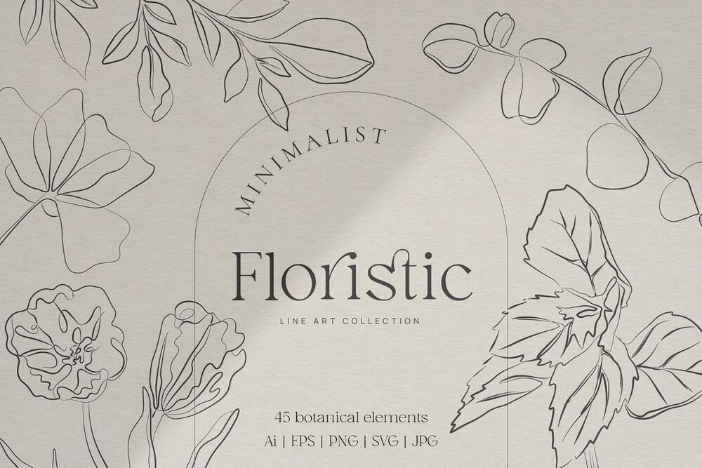 A floristic line art illustrations