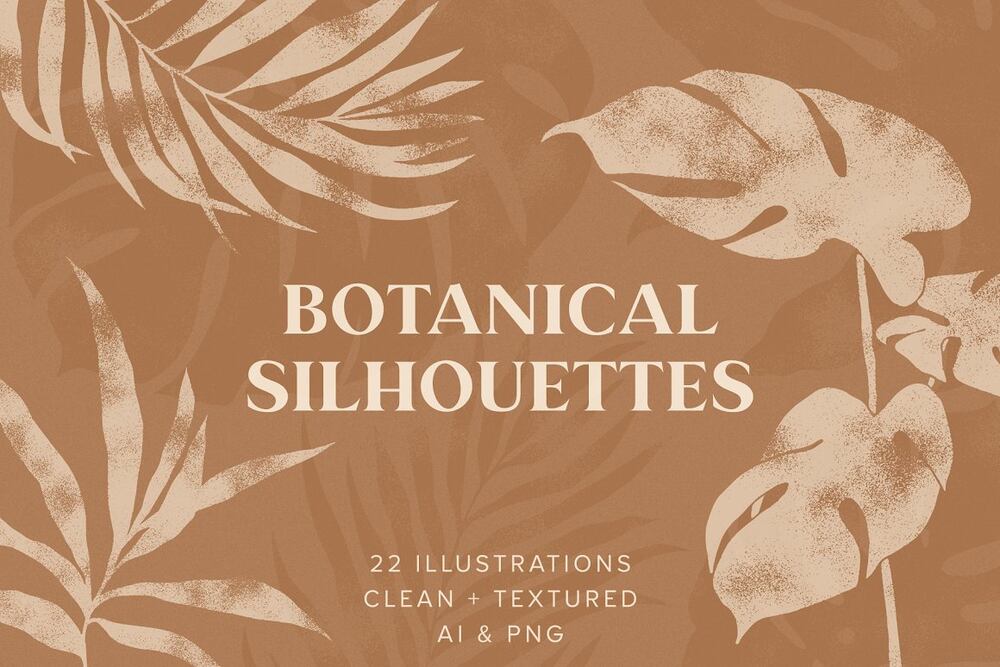A set of botanical silhouettes