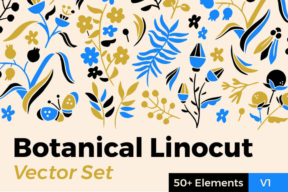 A botanical linocut vector set