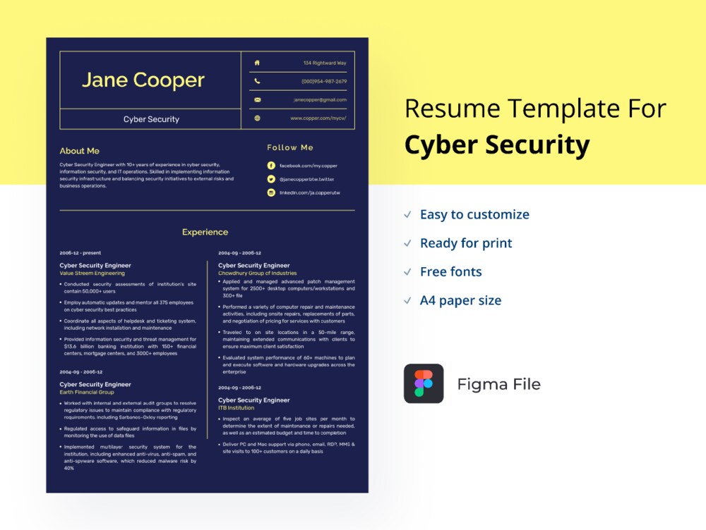 A free cyber security resume for figma