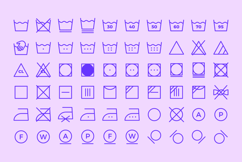 Laundry symbols line icons