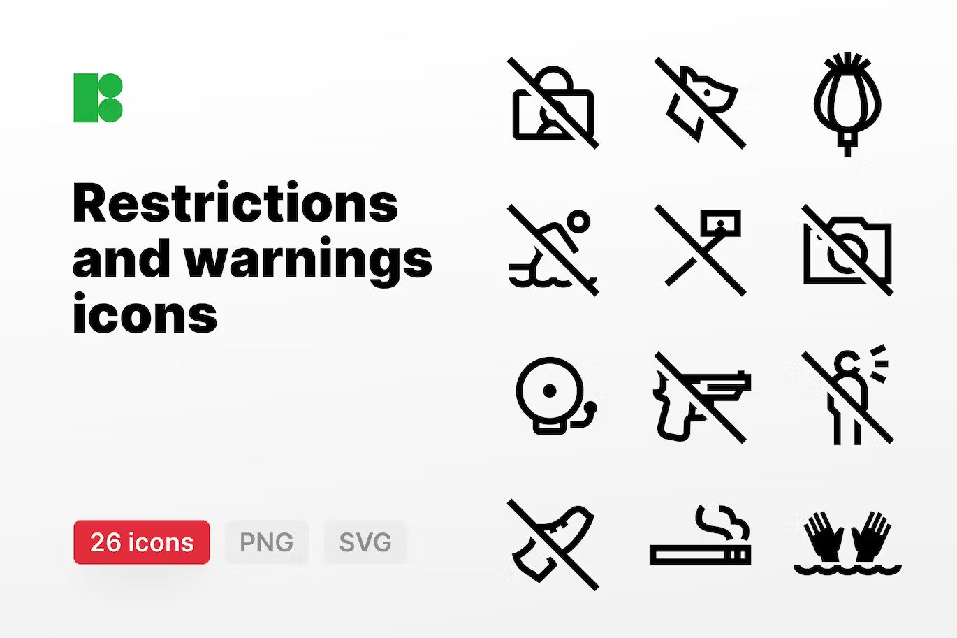 A restrictions and warnings icon set