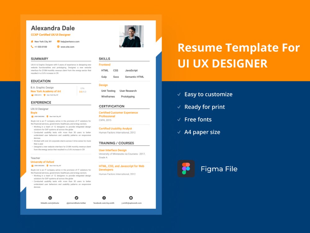 A free resume template for figma