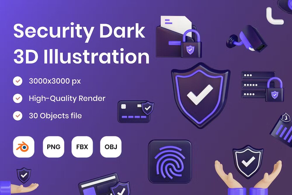 A security dark 3d illustration