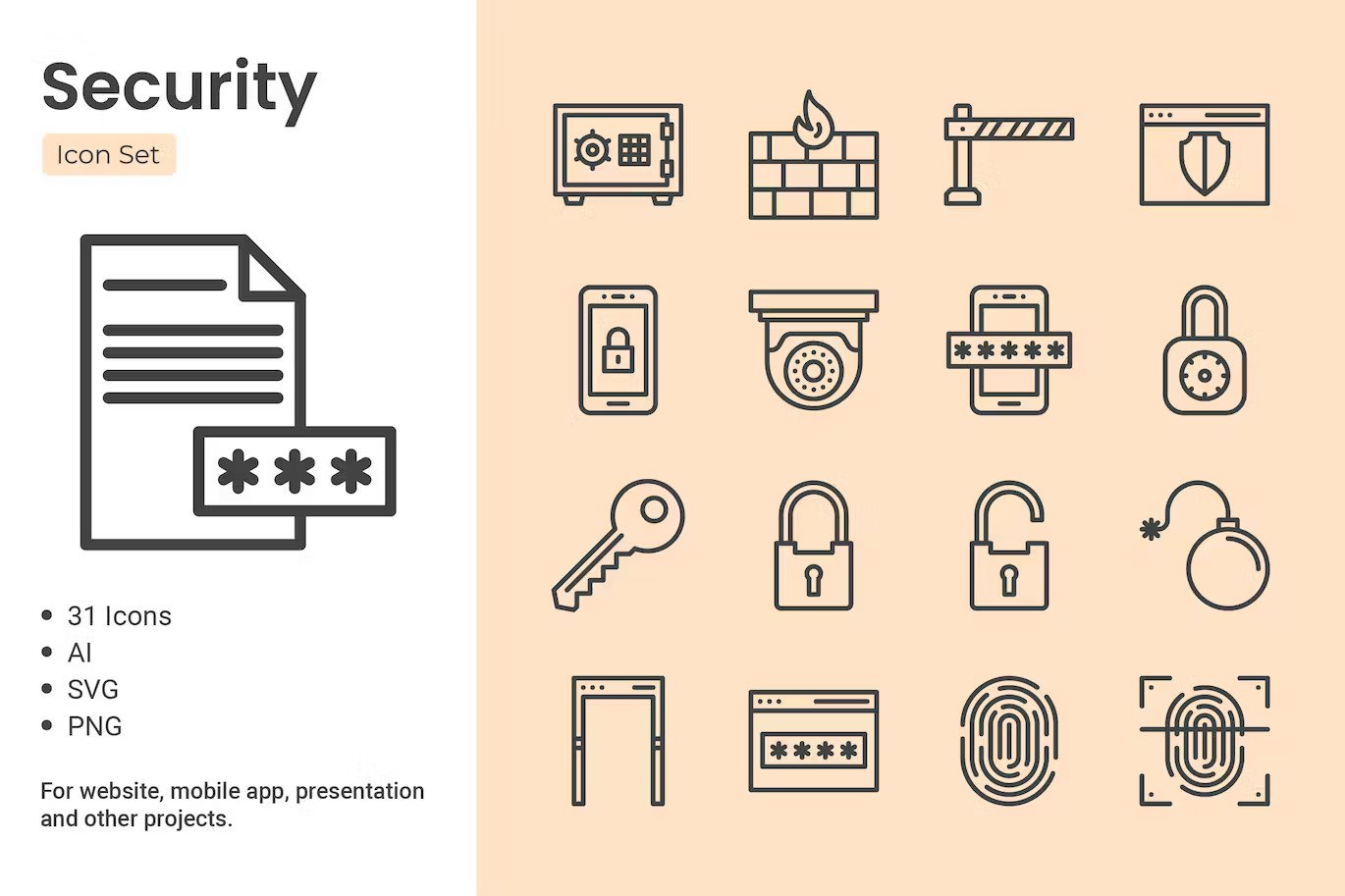 Outline security icon set