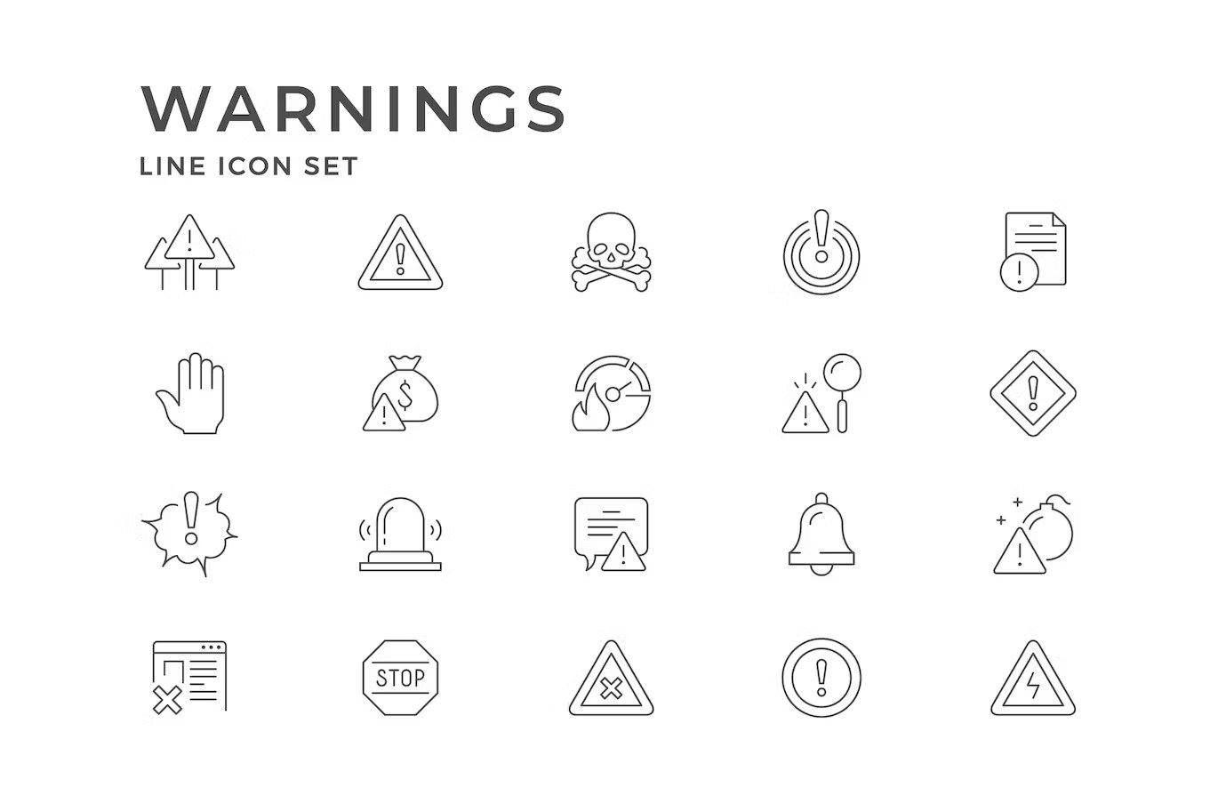 A warnings line icon set