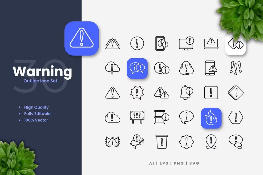 A warning outline icon set