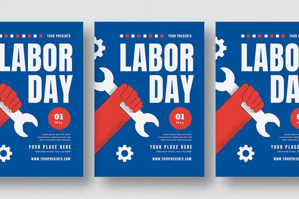 A blue labor day flyer template