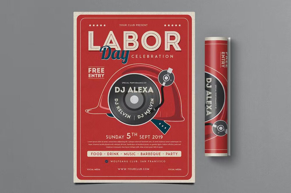 A red labor day flyer template