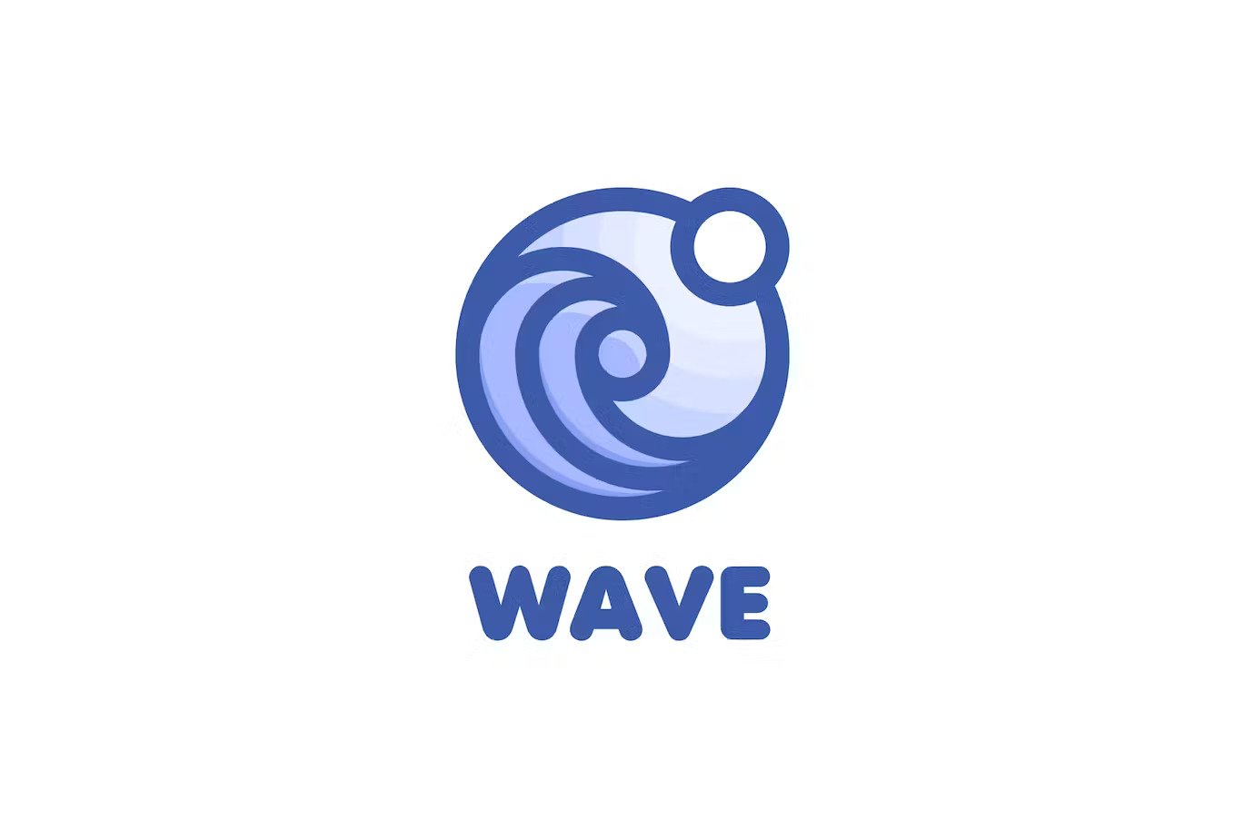 A wave logo in blue
