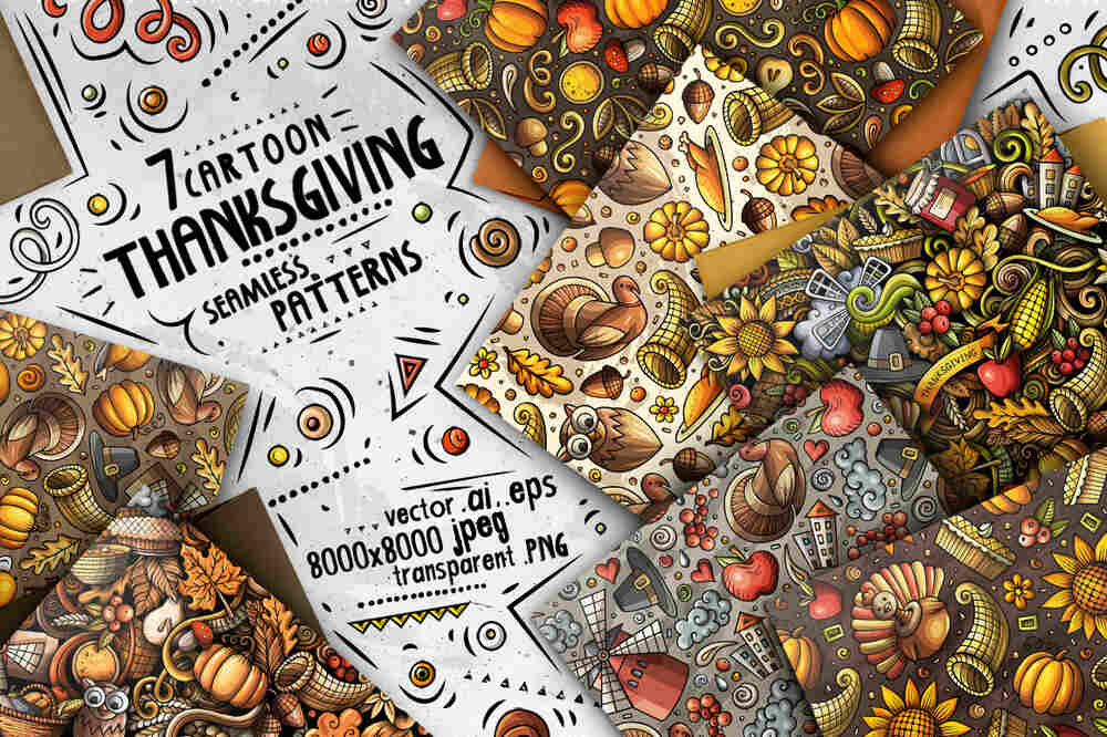 A cartoon thanksgiving seamless patterns